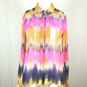 Leifsdottir Shirt Womens Sz 0 Pink Orange‎ Striped Silk Lightweight Button Up